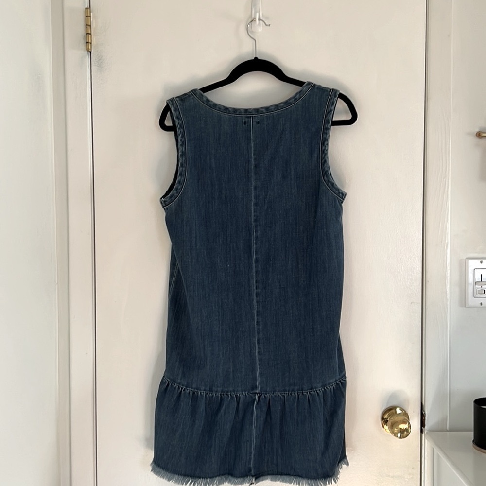 Aerie- Navy blue dress with cream colored drawstrings at the neckline. - Picture 2 of 2